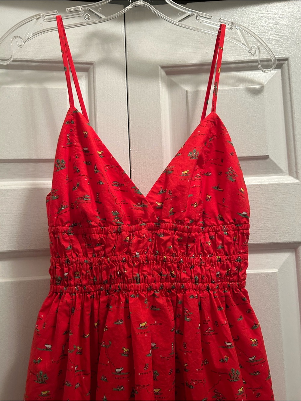 J. Crew Smocked-waist V-neck dress in map print - Picture 3 of 9
